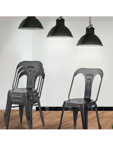 Lot de 4 chaises industrielles Noir...